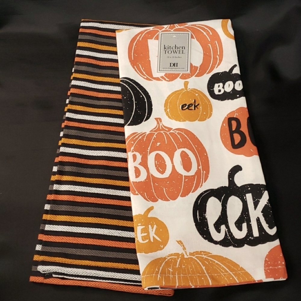 Design Imports NWT Set/2 100% Cotton Halloween Dish Towels